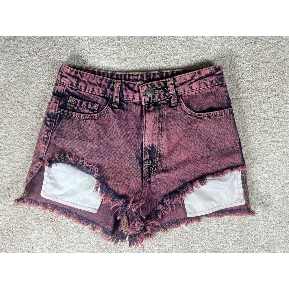 BDG Urban Outfitters Pink Black Acid Wash Distressed High Rise Denim Shorts 27